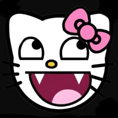 an animated hello kitty face with a pink bow on it's head and eyes