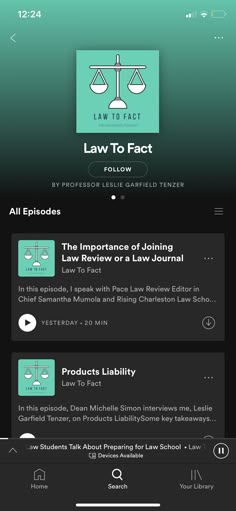 the law to fact app is shown on an iphone screen, and it's buttons are