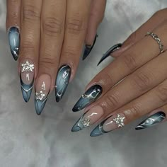 Wife Nails, Edgy Nails, Girly Acrylic Nails, Almond Acrylic Nails, Mob Wife, Long Acrylic, Unique Acrylic Nails