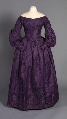 Purple Victorian Dress, 1830 Dress, 1840s Dress, 1830s Dress, 1830s Fashion, Damask Dress, 1800s Fashion, 19th Century Fashion