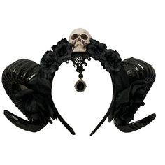 PRICES MAY VARY. Main Color: black size:one size Sheep horn Headwear Cosplay Accessory Demon Evil Headband Gothic Lolita Hairband Gothic Hair Accessories, Black Curls, Halloween Fest, Flower Headdress, Gothic Hairstyles, Horn Headband, Rose Headband, Halloween Headband, Gothic Accessories