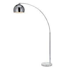 a white floor lamp with a silver shade