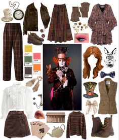 a collage of clothing and accessories including shoes, hats, scarves, gloves