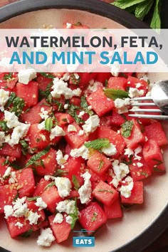 watermelon, feta and mint salad on a plate