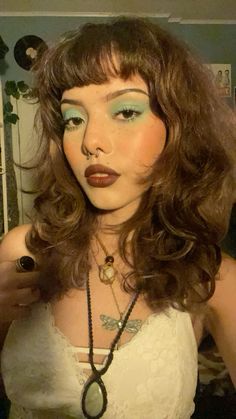 blue eyeshadow in a Maxine way 🤭 Fun Grunge Makeup, 1970s Inspired Makeup, Witchy Fall Makeup, Spring Goth Makeup, Blink 182 Makeup, Twee Makeup Ideas, Mia Goth Makeup Look, 60s Doll Makeup, Ethereal Grunge Makeup