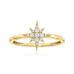 .10 ct. t.w. Diamond North Star Ring in 14kt Yellow Gold | Ross-Simons North Star Ring, Jewelry Presentation, Constellation Ring, Diamond Birthstone, Natural Gold, Jewelry Essentials, Jewelry Rings Diamond, Design Guide, Star Ring