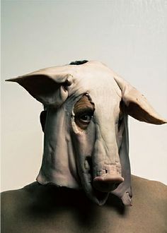 a person with an animal mask on their head