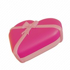 a pink heart shaped box with a bow on it