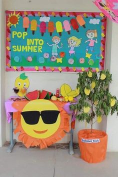 the table is decorated with paper flowers and sun decorations