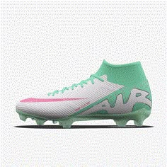 the nike superfly football cleats are white and green with pink accents on the soles