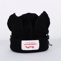 Loverboy Cat Ear Beanie - true deals club Trendy Cat Ears Winter Hat, Trendy Winter Hats With Cat Ears, Trendy Winter Hat With Cat Ears, Black One Size Cat Ears Hat, Trendy One Size Cat Ears Hat, Casual Cat Ears Beanie For Winter, Casual Cat Design Beanie Hat, Casual Beanie With Cat Design, Casual Cat Ear Hat One Size