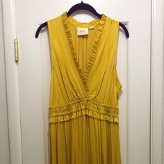 Nwot Size L Beautiful Color For Summer And Fall! Timeless And Classic Cut. Chic Sleeveless Gold Midi Dress, Chic Gold Sleeveless Midi Dress, Elegant Gold Maxi Dress For Brunch, Dressy Gold Summer Dress, Gold Sleeveless Mini Dress For Spring, Chic Gold Maxi Dress For Spring, Chic Gold Midi Dress For Spring, Gold Dressy Summer Dress, Gold Spring Mini Dress For Brunch