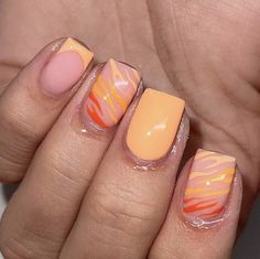 Biab Designs, Short Orange Nails, Orange Nails Ideas, Safari Nails, Square Gel Nails, Biab Nails, Colors Nails, Builder Gel Nails, Gel Toe Nails