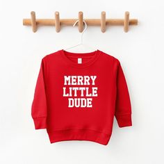 Looking for a cute sweatshirt for your kids? We have the perfect ultra-soft Merry Little Dude graphic sweatshirt addition to their closet! Also available in toddler sweatshirts. Boys Christmas Shirt, Baby Boy Christmas, Toddler Sweater, Time Time, Boys Fleece, Toddler Christmas, Kids Clothes Boys, Svg For Cricut, Toddler Hoodie