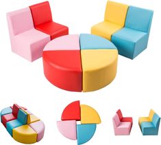 KINBOR BABY Kids Modular Flexible Seating Set Children'S Area Sofa Soft Stool Cartoon Leather Chair for Toddlers Soft Foam Play 8 Pcs Kids Sectional Sofa Chair for Classroom Kindergarten Library Kindergarten Library, Colorful Stools, Soft Stool, Sofa Soft, Toddler Chair, Flexible Seating, Living Room Tv Stand, Sofa Colors