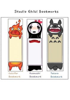 an illustrated bookmark with three different characters