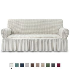 an image of a couch with different colors and patterns on the cover, including white