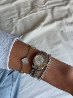 Bracelet stack watchesinsider Rolex Watch Bracelet Stack, Watches Women With Bracelets, Rolex Stack Bracelets, Rolex With Van Cleef, Womens Watches Aesthetic, Rolex Van Cleef Stack, Rolex And Tennis Bracelet, Cartier Bracelet Stack With Rolex Watch, Watch Accessories Bracelets