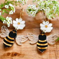 two bees are sitting next to some flowers