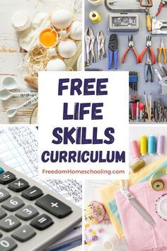 a collage of photos with the words free life skills in front of it and various crafting supplies