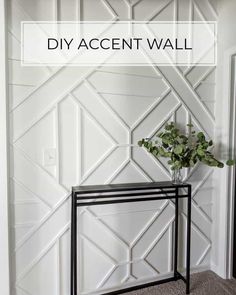 a white wall with some plants on it and the words diy accent wall above it