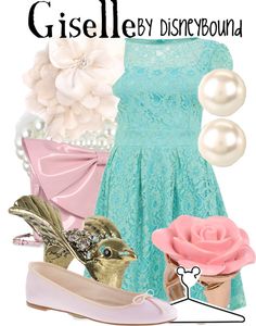 there is a blue dress and pink shoes with pearls on the heel, which are also accessories