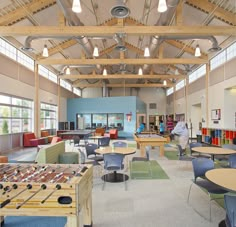 a room filled with lots of tables and chairs