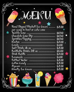 a chalkboard menu for an ice cream parlor