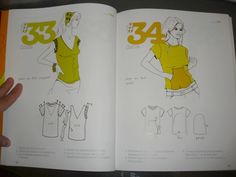 an open book showing instructions on how to sew the top and bottom part of a woman's shirt