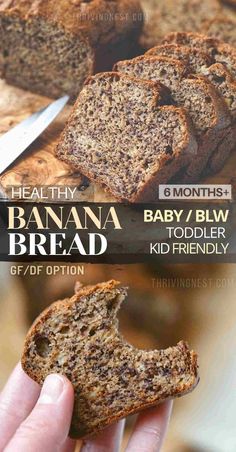 banana bread for baby toddler kids Banana Bread For Baby, Banana Recipes Baby, Baby Banana Bread, No Sugar Banana Bread, Recipe For Baby, Baby Led Weaning Breakfast, Sugar Free Banana Bread, Banana Baby Food, Baby Led Weaning First Foods