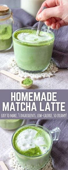 homemade matcha latte recipe in two bowls