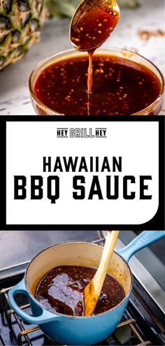 hawaiian bbq sauce being poured into a pot