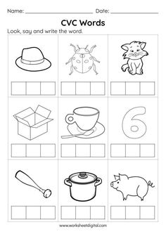 cvc worksheet for children to learn how to write and draw letters with pictures