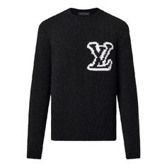 LOUIS VUITTON Wool Blend Crewneck Sweater 'Black' 1AF333 Designer Black Crew Neck Sweater, Luxury Crew Neck Tops For Winter, Luxury Black Wool Top, Luxury Black Long Sleeve Sweater, Luxury Crew Neck Sweater For Work, Luxury Black Winter Sweater, Luxury Black Sweater For Fall, Luxury Black Fall Sweater, Designer Black Workwear Sweater