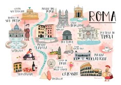 an illustrated map of rome, italy with all the attractions and places to see in it