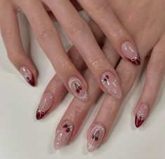 Nail Inspiration Almond, Nails Cherry, Valentine Nail, Romantic Nails, Cherry Nails, Nail Designs Valentines, Simple Gel Nails, Basic Nails