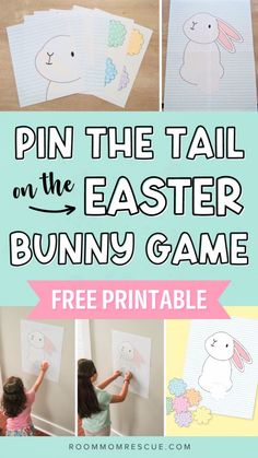 an easter bunny game with the text pin the tail on the easter bunny game free printable