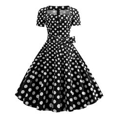 Neuheiten 2025 | A Linie 50er Rockabilly Kleid Knielang mit Ärmel in Schwarz Gepunktet | Damenmode Damenbekleidung Günstig Online Kaufen » Aktuelle Mode Trends für Damen » Damenmode Kollektion 2025 » Festliche Mode für Damen » Fashion Shop für Damen