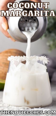 Coconut Margarita Margarita Recipe On The Rocks, Margarita Recipes Sweet, White Margarita Cocktail, Rum Margarita Recipes, Shaken Margarita Recipes, Coconut Liquor Drinks, Coconut Drink Recipes, Coconut Mixed Drinks, Specialty Margaritas