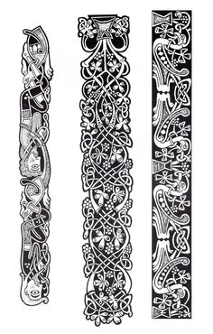 three different designs in black and white, one with an intricate design on the side