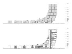 two different views of the same building, one with blocks on it and another with boxes stacked