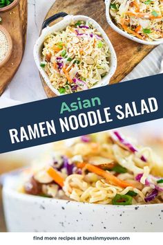 This Asian Ramen Salad recipe is a crunchy cold salad with a sweet and tangy homemade dressing, loads of crunchy Ramen noodles, almonds, green onion, and more! Made in just 10 minutes! It’s an easy recipe that is always the first to go at potlucks. Authentic Asian Dishes, Asian Ramen Salad, Asian Ramen, Cold Salad Recipes, Ramen Salad, Ramen Noodle Salad, Top Ramen, Noodle Salad Recipes, Turkey Burger Recipes