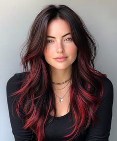 A ruby red balayage offers Creative Hair Color Brunettes an eye-catching look that’s perfect for the holidays. The vibrant red blends beautifully with dark hair, making it an ideal Brunette Christmas Hair choice. If you’re interested in Bright Hair Color Ideas For Brunettes, this ruby shade adds festive warmth while keeping a sophisticated tone. This Hair Color Christmas style is perfect for adding seasonal flair to your holiday gatherings. Red Balayage Hair Brunettes, Hazelnut Hair, Red Balayage Hair, Red Balayage