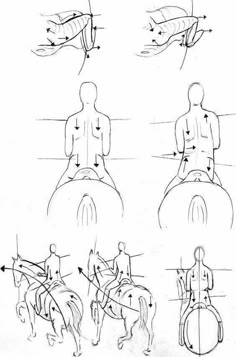 the drawing shows how to draw people on horses