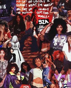 a collage of black women in various poses and words on the side of them