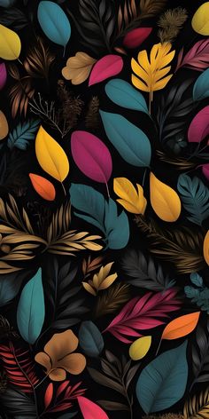 an image of colorful leaves on a black background