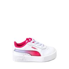 PUMA Carina 2.0 Jelly Fade Athletic Shoe - Baby / Toddler - White / Pink / Intense Lavender | Journeys Kidz Purple Synthetic Sneakers For Summer, Purple Summer Sneakers For Streetwear, Purple Sneakers For Sports In Spring, Purple Synthetic Summer Sneakers, Pink Summer Sneakers, Pink Sneakers For Summer Playtime, Summer Purple Synthetic Sneakers, Baby Nike Shoes Girl, Purple Low-top Sneakers For Playtime