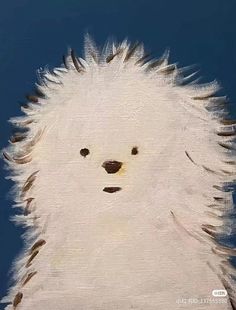 a painting of a white dog's head with long, fluffy hair on its face