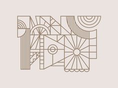 an abstract geometric design with lines and shapes on a beige background, in the style of art deco