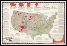 an old map with red and green dots on the united states, which shows where people are